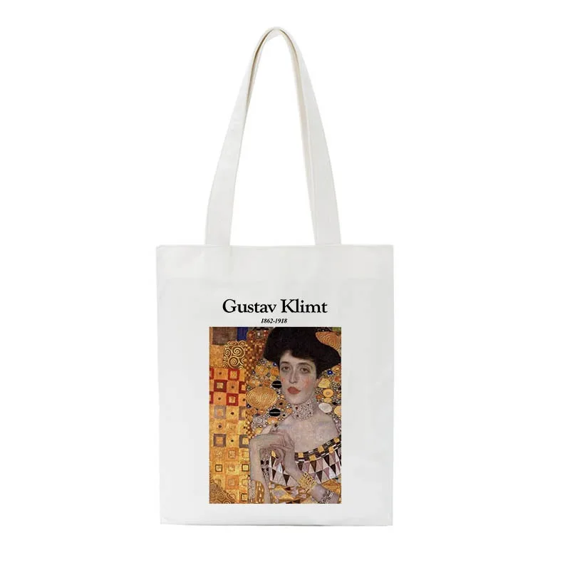 Artist Gustav Klimt The KissFreya's Tears Tote Bag Artistic Canvas Carry All Durable Bag for School Shopping Yoga Daily Use