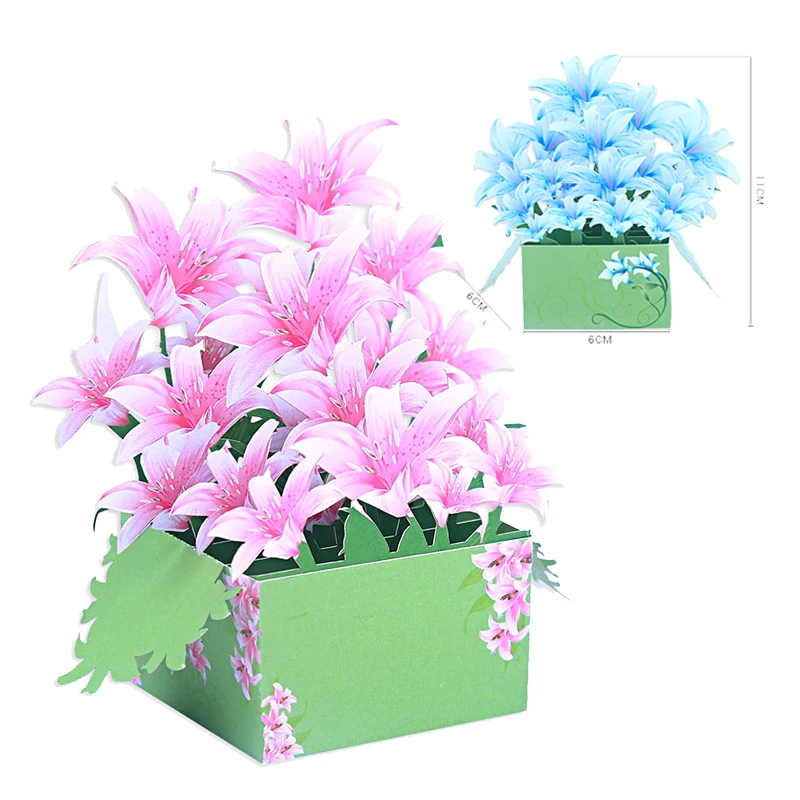 

3D Lily Decoration Pop Up Birthday Card Laser Cutting Printing Flowers Desk Ornament Valentine's Gift Customized Thank You Note