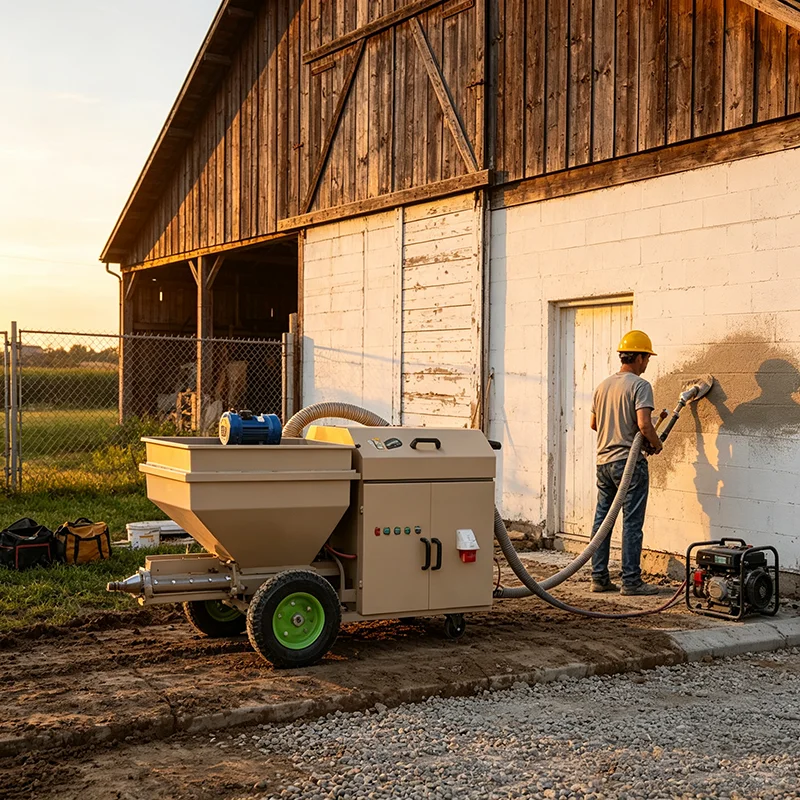 Diesel Mortar Spraying Machine Powerful Engine Cement Stucco Render Sprayer For Exterior Wall Rendering