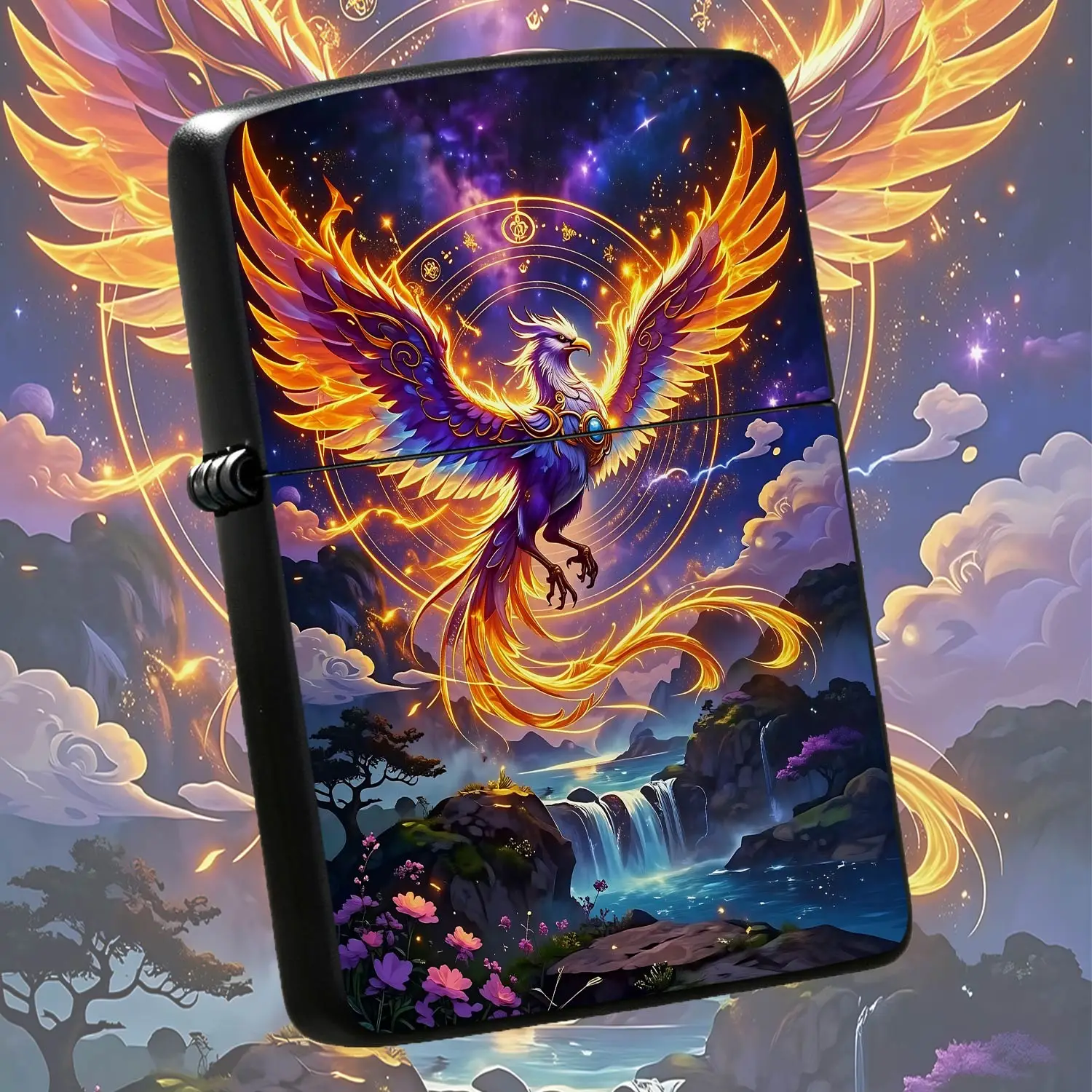 Fantasy Celestial Phoenix Starry Sky Pattern Lighter, Exotic Mythical Avian Themed Portable Igniter, Durable Decorative Accessory For Camping, Candle Lighting, Daily Use, Unique Gifting Piece For All Occasions A Humorous And Interesting Lig