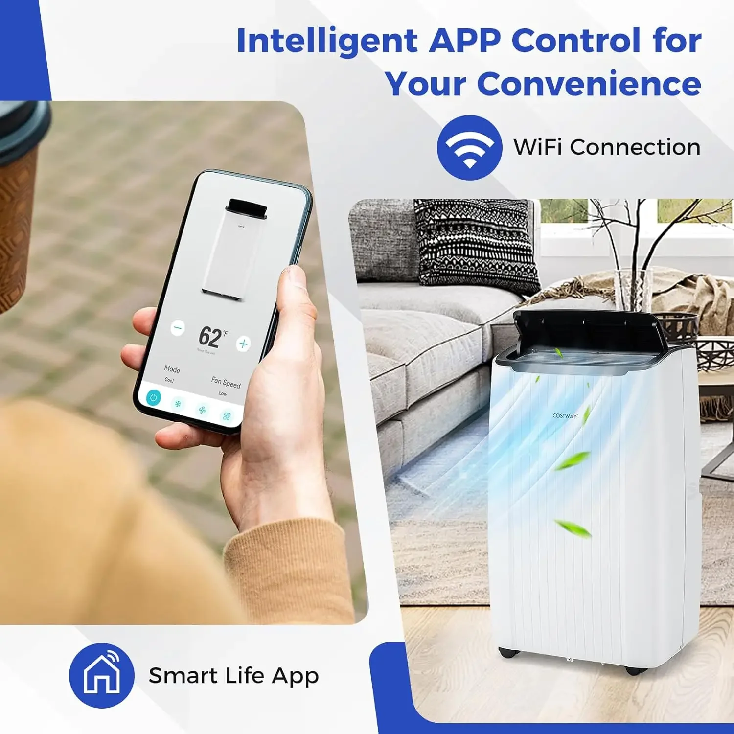 Portable Air Conditioner with Heat,4-in-1 Smart WiFi Enabled AC Unit,Fan & Dehumidifier,24H Timer, Remote Control & Installation