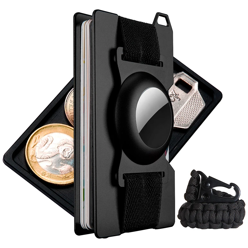 Wallet with Money Clip RFID Blocking Card Holder, Aluminum Credit +A Coin Tray, Lanyard and Airtag Hole Are Included as Gifts