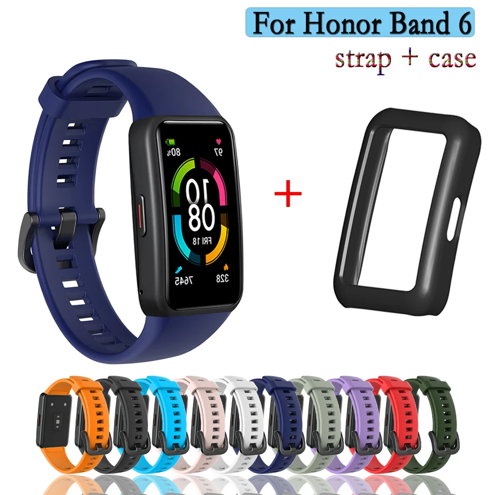 Armband für huawei honor band 6 hochwertiges silikon armband mit hartem pc schwarz uhr gehäuse armband ersatz