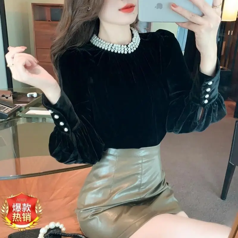 Half Polo/turtle Neck Base Layer Top Women's Long Sleeve T-shirt 2024 Autumn New Style Black Inner Thin Layer Black Top LX594