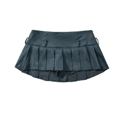 YENKYE Women Preppy Style Pleated Skirt Sexy Low Waist Side Zipper Mini Skirts With Short Lining