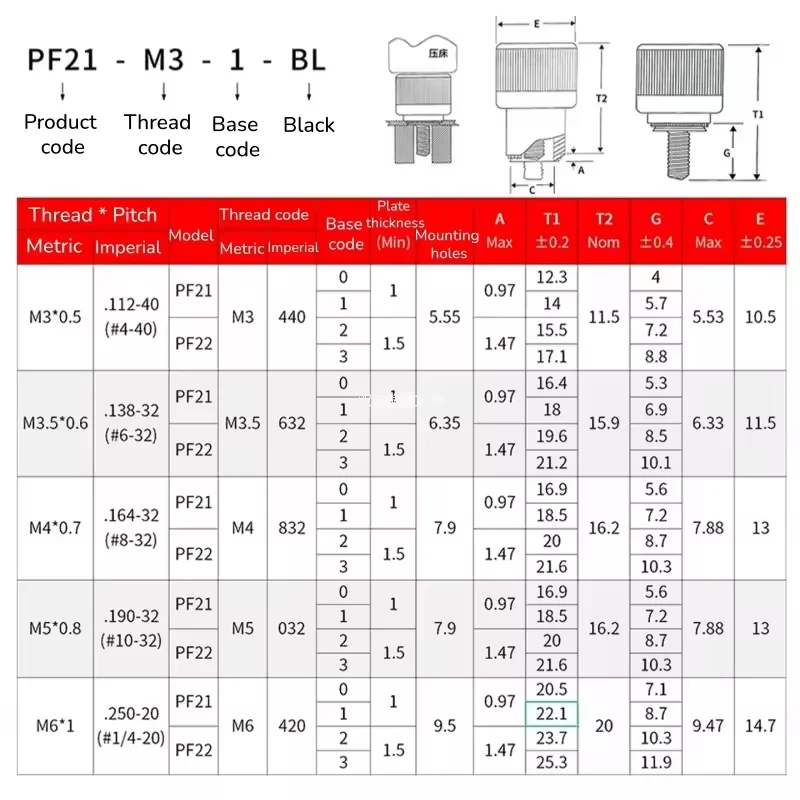 PF21/PF22 M3 ~ M6 Stainless Steel/Aluminium Captive Panel Screw Spring Loaded Hand Twist Thumb Screw Self-clinching Rivet