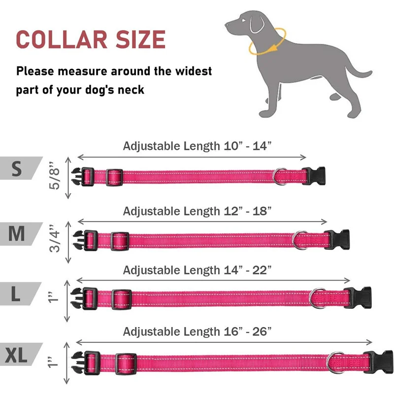 Pet Nylon Collars Adjustable Quick Release Reflective Safe for All Seasons Pet Basic Collars Suitable for Dogs