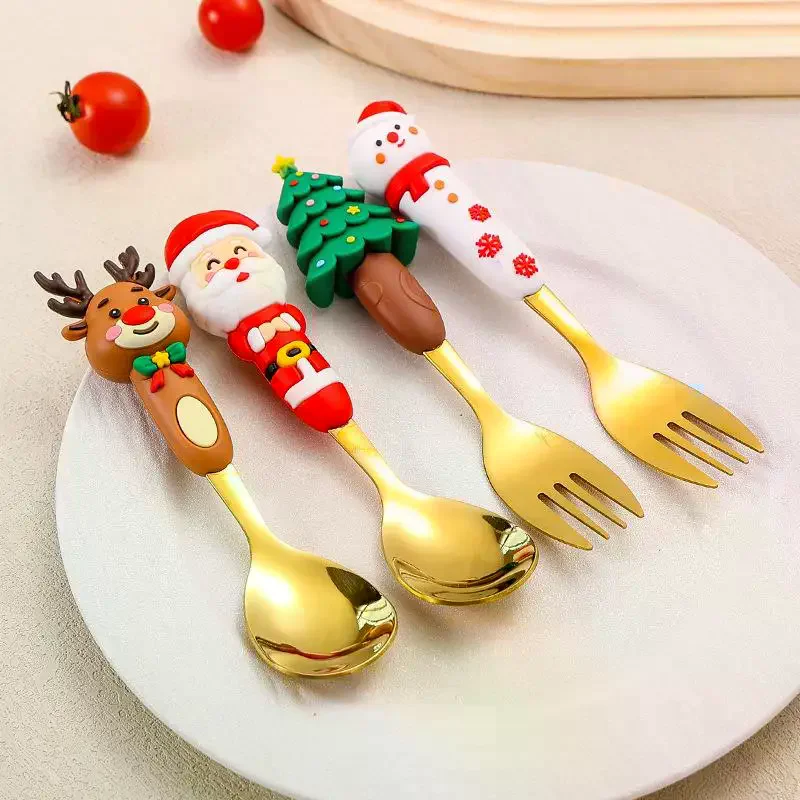 4pcs Christmas Fork And Spoon Set Cutlery Stainless Steel Creative Tableware Coffee Tea Dessert Forks And Spoons Gift Set