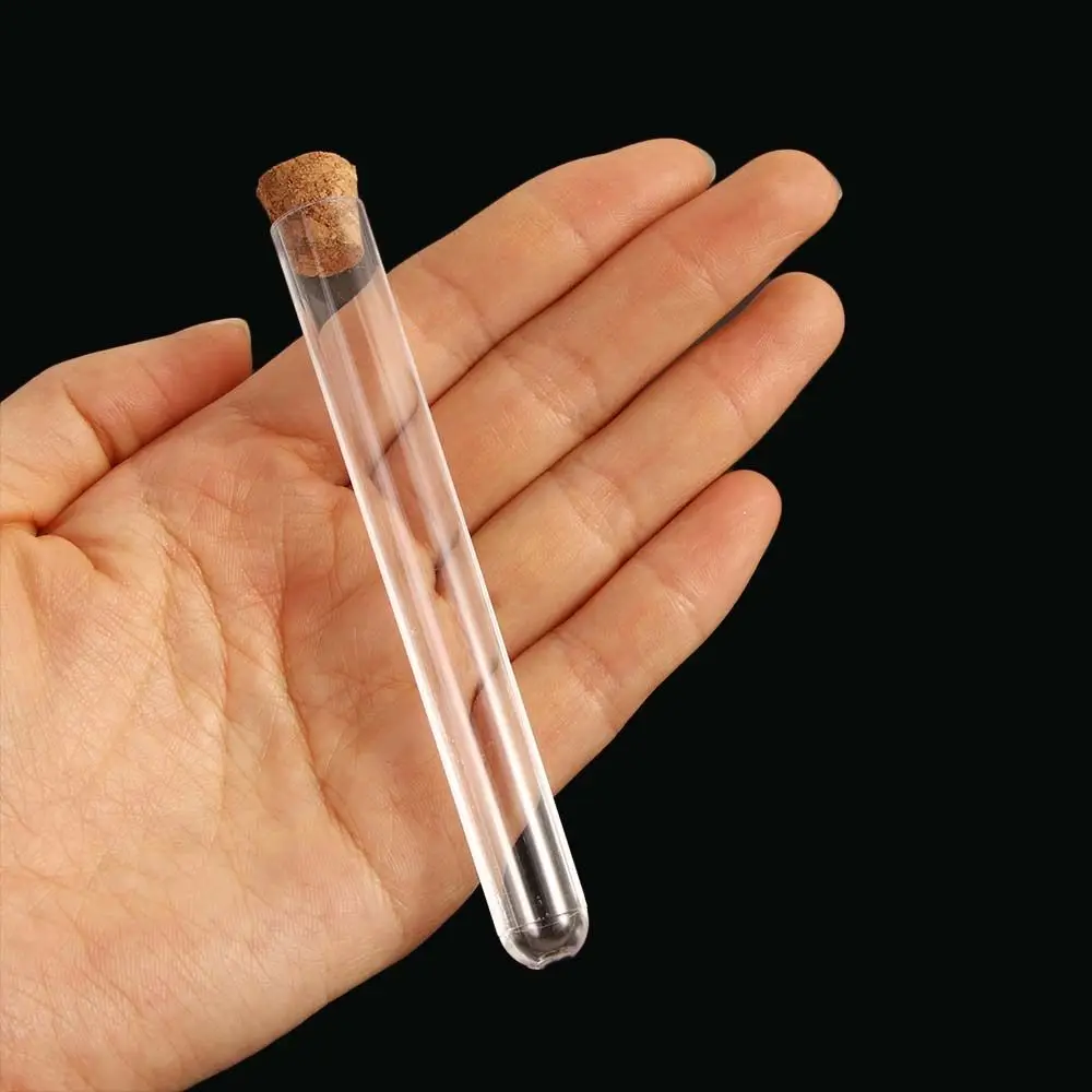 20Pcs 12x100mm Transparent Laboratory Clear Plastic Test Tubes With Corks Caps School Lab Supplies, Wedding Favor Gift Tube