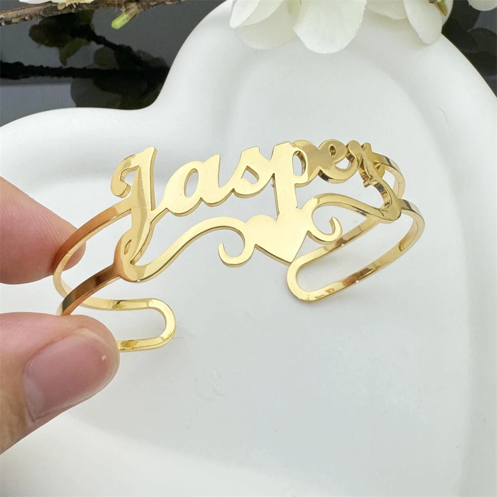 Custom Name Cuff Bracelet Stainless Steel Minimalist Heart Bracelet Women Party Jewelry Pulseras Personalizadas Gift