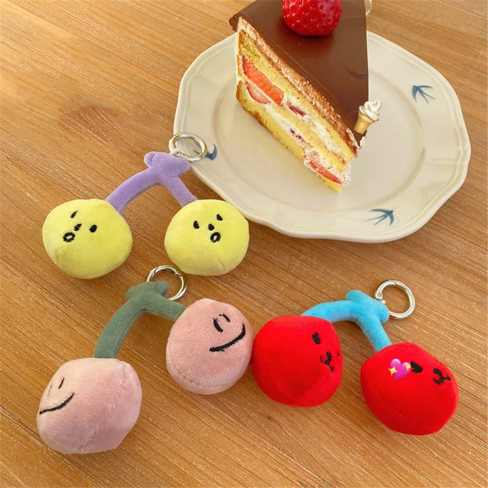 Fashion Cute Cherry Expression Plush Keychain Cherry Key Chain Handbag Pendant Car Key Chain Jewelry Gift