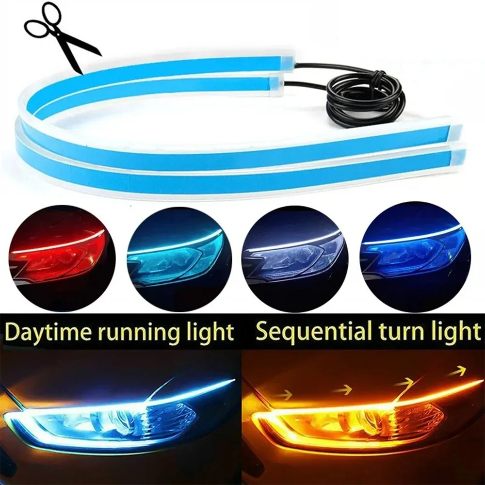 30/45/60cm Car Running Lights DRL LED Strip Daytime Running Light Sequence Flowing Turn Signal Auto Headlight Decorative Lights
