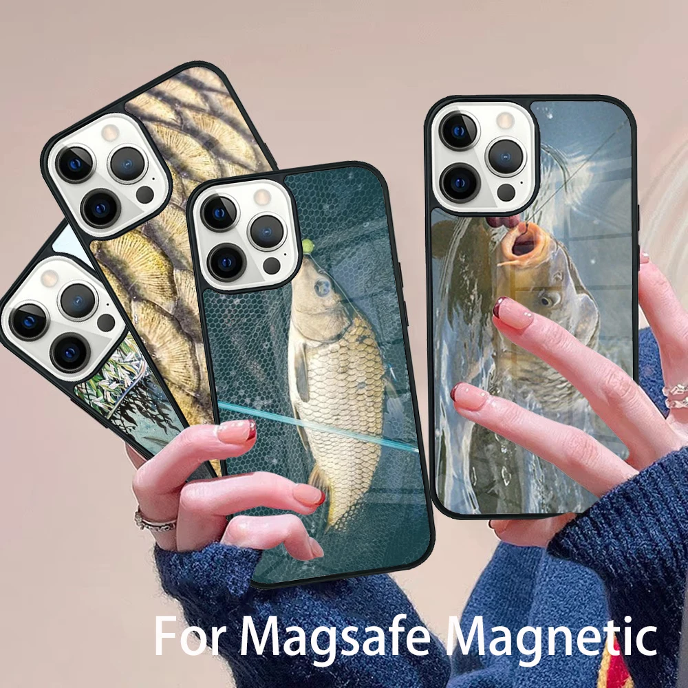 

CARP FISHING FISH Phone Case Magesafe Magnetic Wireless Charge Cover For IPhone 16 11 12 13 14 15 Pro Max Plus Mini