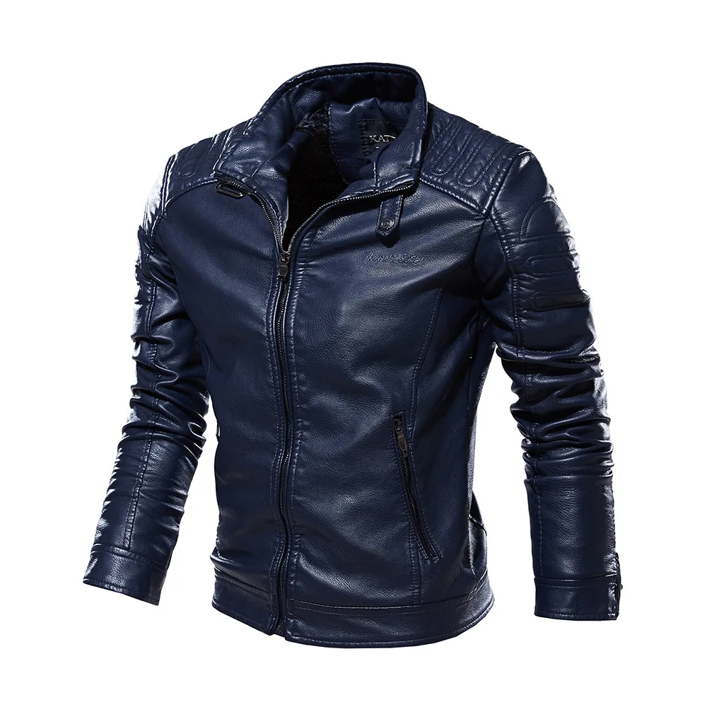 

Men's Biker Jaet Fce Lined Stand Collar Large Size Leather Coat Simple Sli Busin Casual Regular Fit PU Leather