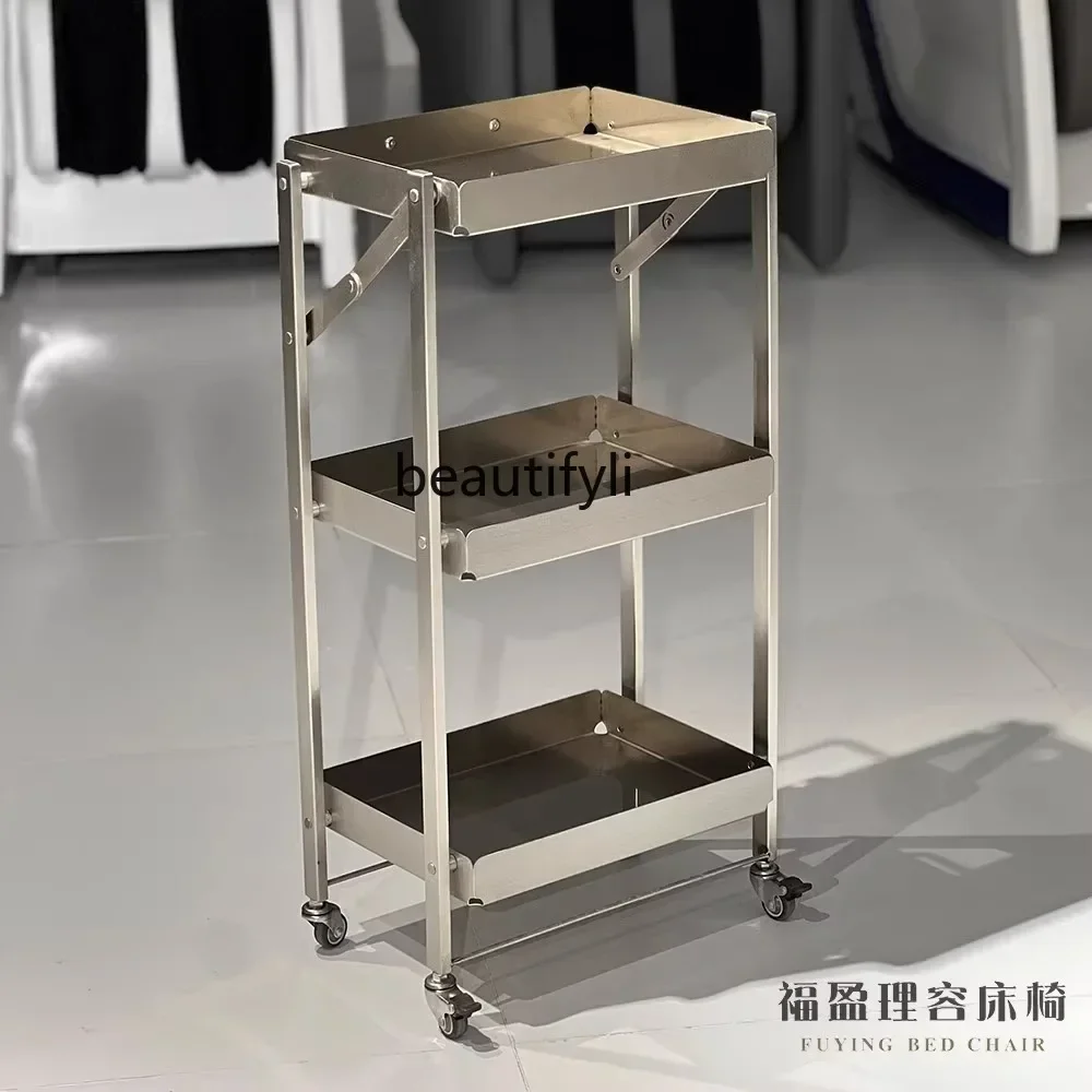 

New Barber Shop Stainless Steel Folding Cart Barber Perm Dyeing Cart