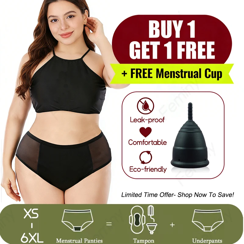 

Menstrual Underwear Woman Plus Size Heavy Flow Absorbency Leakproof Period Diaper Panties 4 Layers Physiological Sanitary Panty