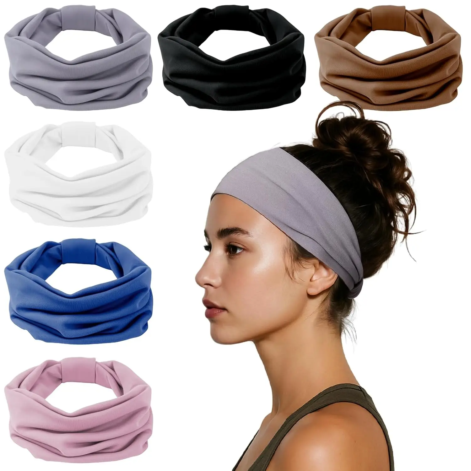 

6-Pack Wide Non-Slip Headbands – Stretchy, Soft & Knotted for Spa, Workout & Daily Wear