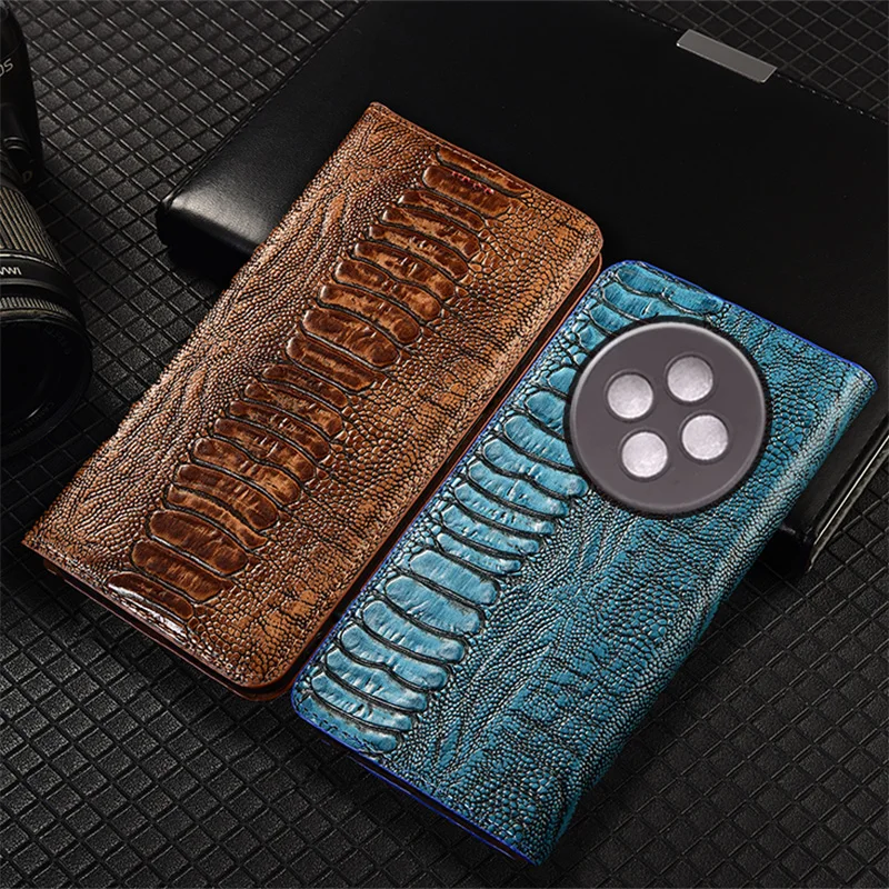 

Ostrich Pattern Genuine Leather Flip Case For iQOO Z1 Z3 Z5 Z6 Z6X Z7 Z7X Z8 Z8X Z9 Z10 Z11 Tubro Pro Plus Phone Cover Card Case