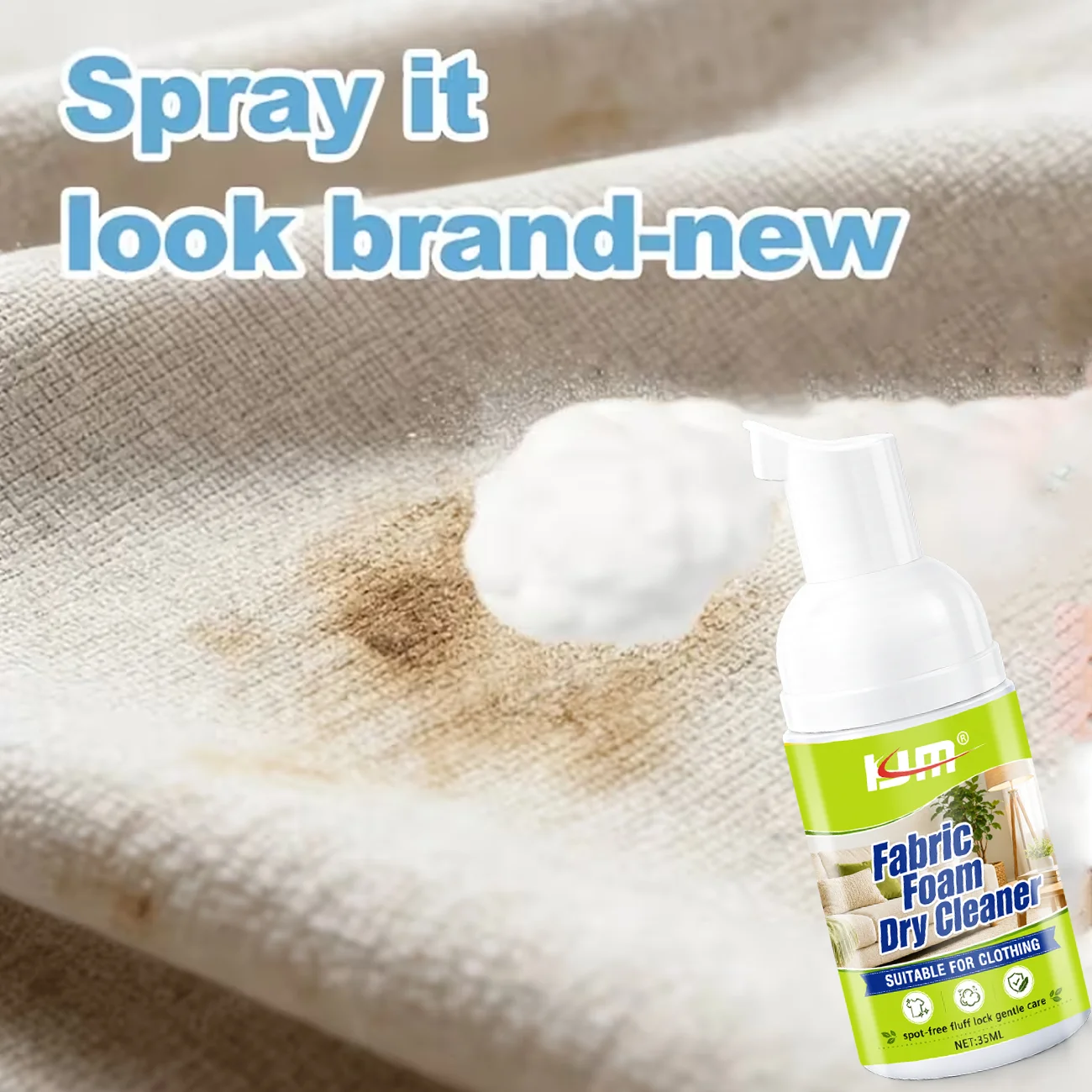35ML Fabric Foam Dry Cleaner No Rinse Stain Remover For Mattress Sofa Carpet Clothes Household Textile Care