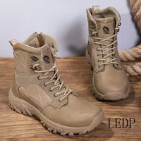 Tactical Men's Motorcycle Boots Leather Waterproof Desert Combat Boots Outdoor Hiking and Anti Slip Men's Sports Shoes