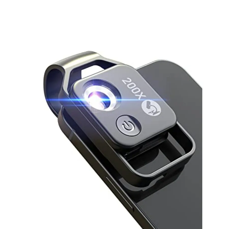 

Pocket Microscope Camera Attachment with CPL Lens and LED Light for iPhone/Android Phones 200X Nano Zoom Universal Clip Transpa