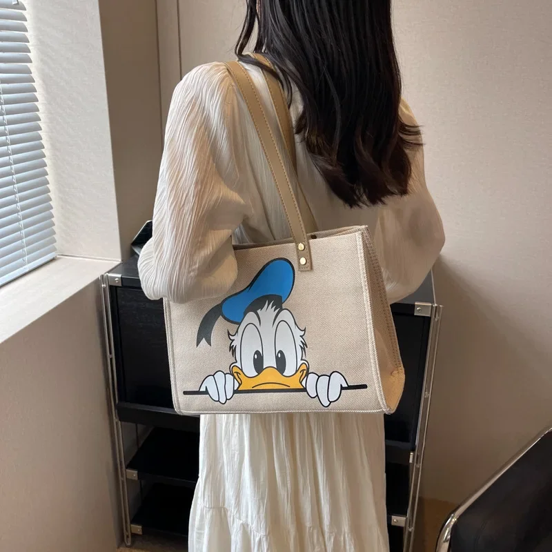 Disney\'s New Canvas Bag Women Fashion Cartoon Mickey Mouse Donald Duck Mommy Carry Bag Student Shoulder Commuter Tote Bag