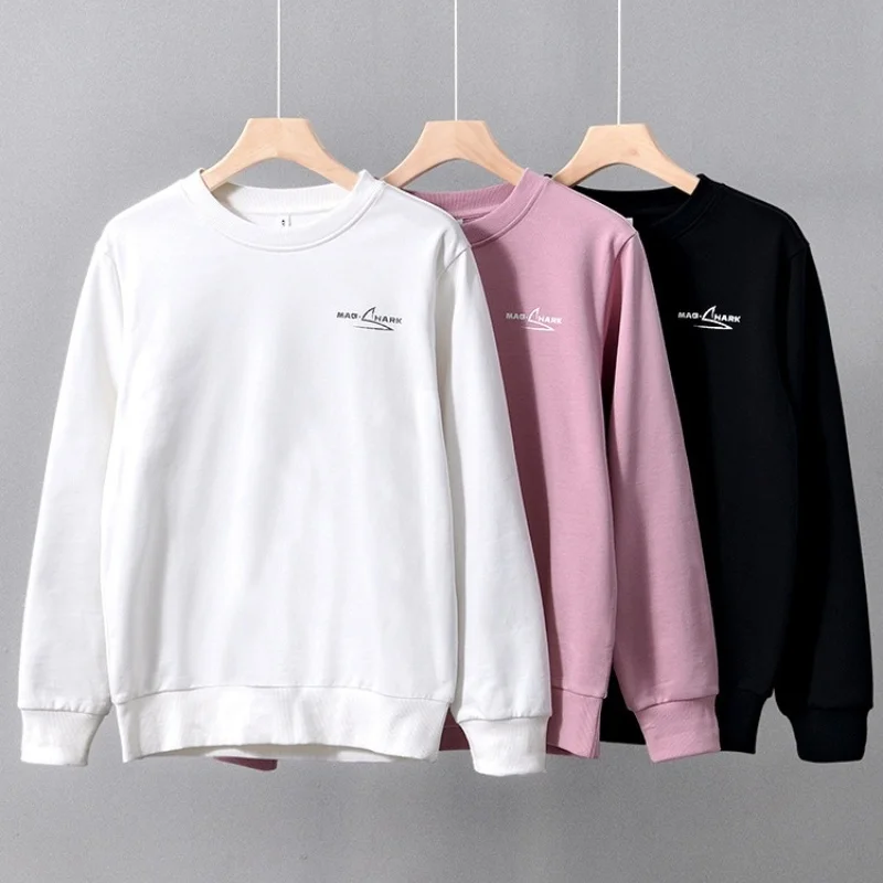 New men's hoodie 100% pure cotton spring autumn loose fitting long sleeved round neck youth print Sweatshirts Men's clothing