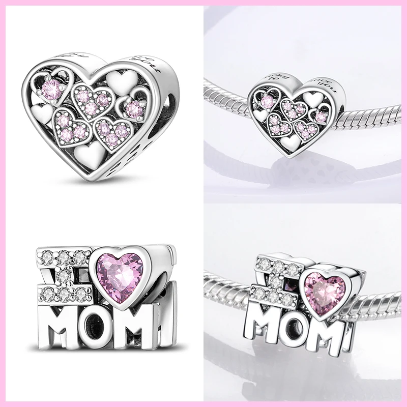 925 Sterling Silver Pink Collection Heart Shape Charm Beads for Pandora 925 Original Bracelet DIY Jewelry Gift