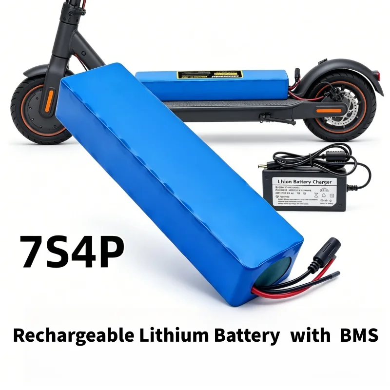 새로운 24V 10Ah 리튬 이온 배터리 팩 7S4P(15A BMS + 29.4V 2A 충전기 포함), 태양광 시스템 RV 해양용 충전식 리튬 배터리
