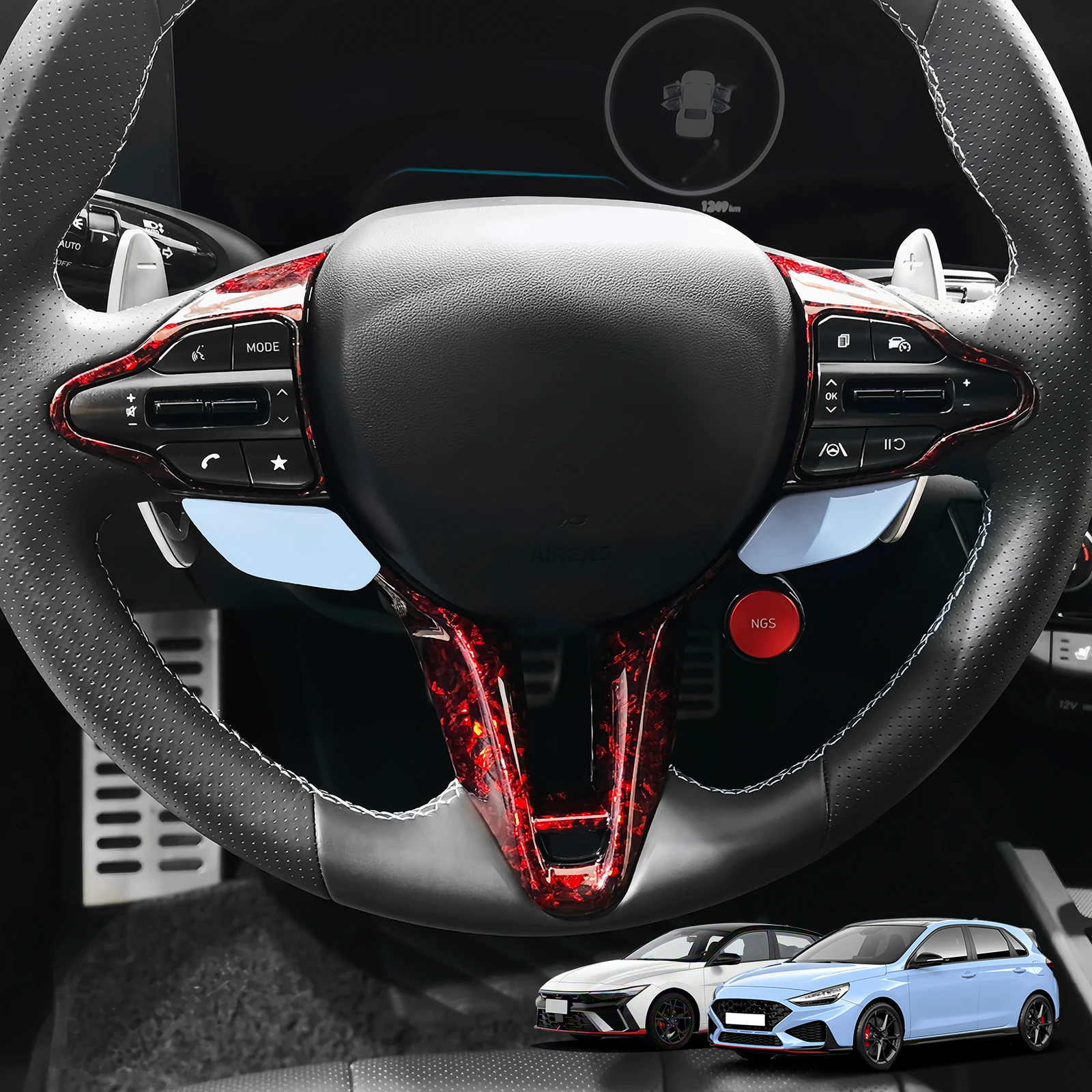 For Hyundai i20N Elantra N Kona N 2021-2023 New Style Steering Wheel Button Cover + Chin Panel Bottom Trim Interior Accessories