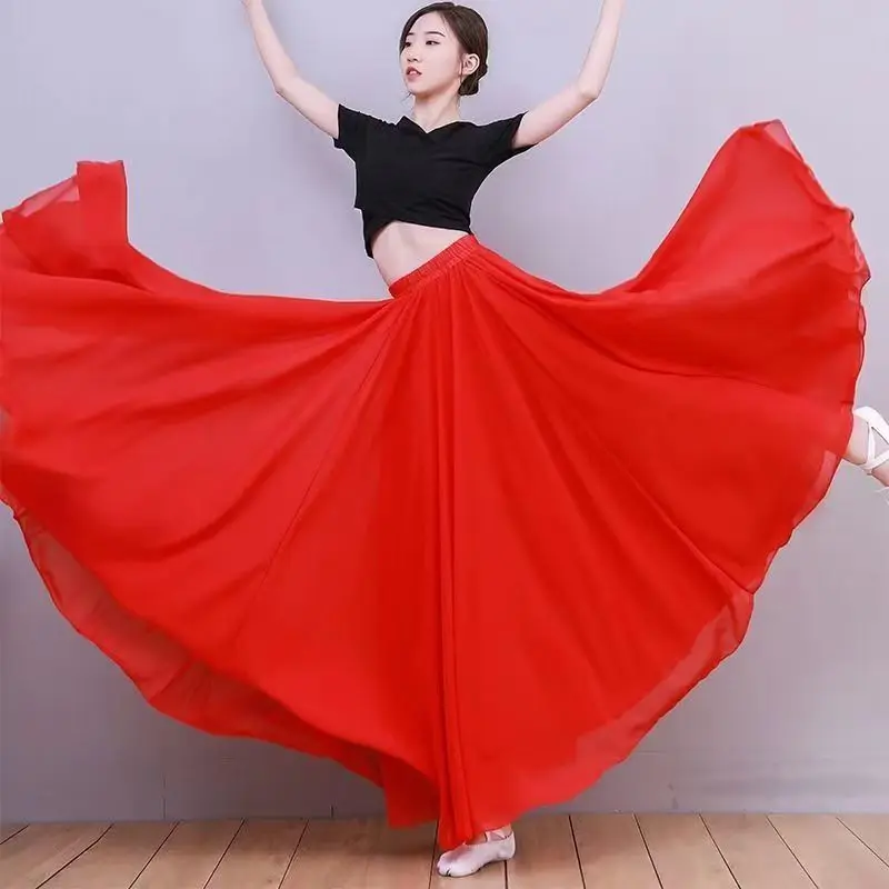 Mulheres 540 graus sortidas gaze saia grande balanço ballet prática roupas chiffon saia cigana saias longas dançarina wear