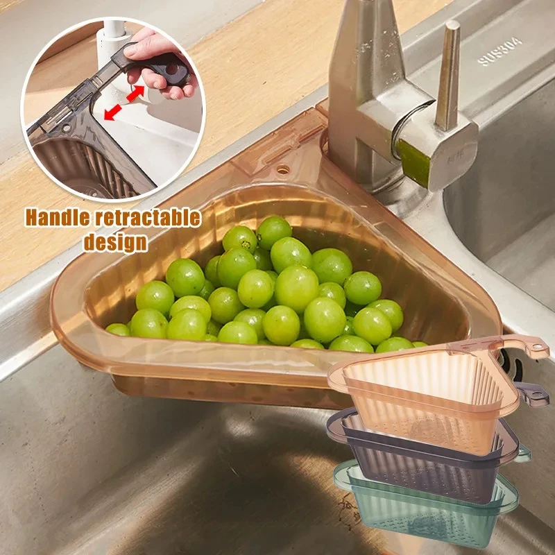 Kitchen Sink Filter Basket Corner Drain Strainer Basket Triangular Sink Storage Multi-Functional Hanging Filtering Draining Rack