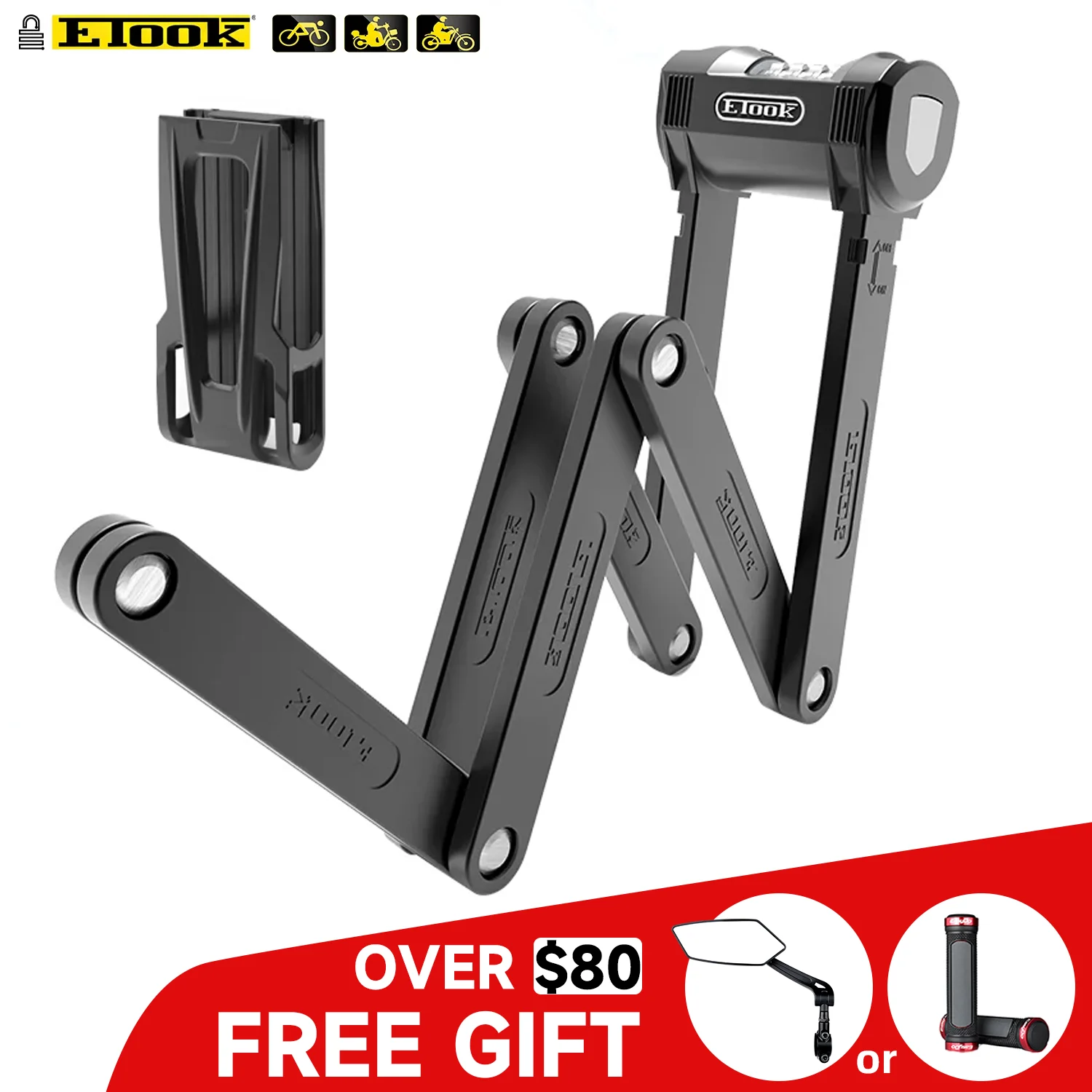 

ETOOK Bike Lock Folding Code Anti-Theft Scooter Electric E-Bike Foldable Bicycle Lock Motorcycle MTB Road Bicycle Accessories