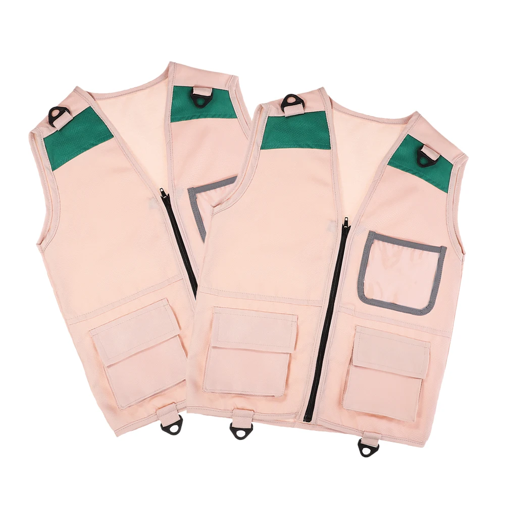 2pcs Kids Role playing Explorer Vest Outdoor Camping Children Fishing Costume Khaki Color Performance