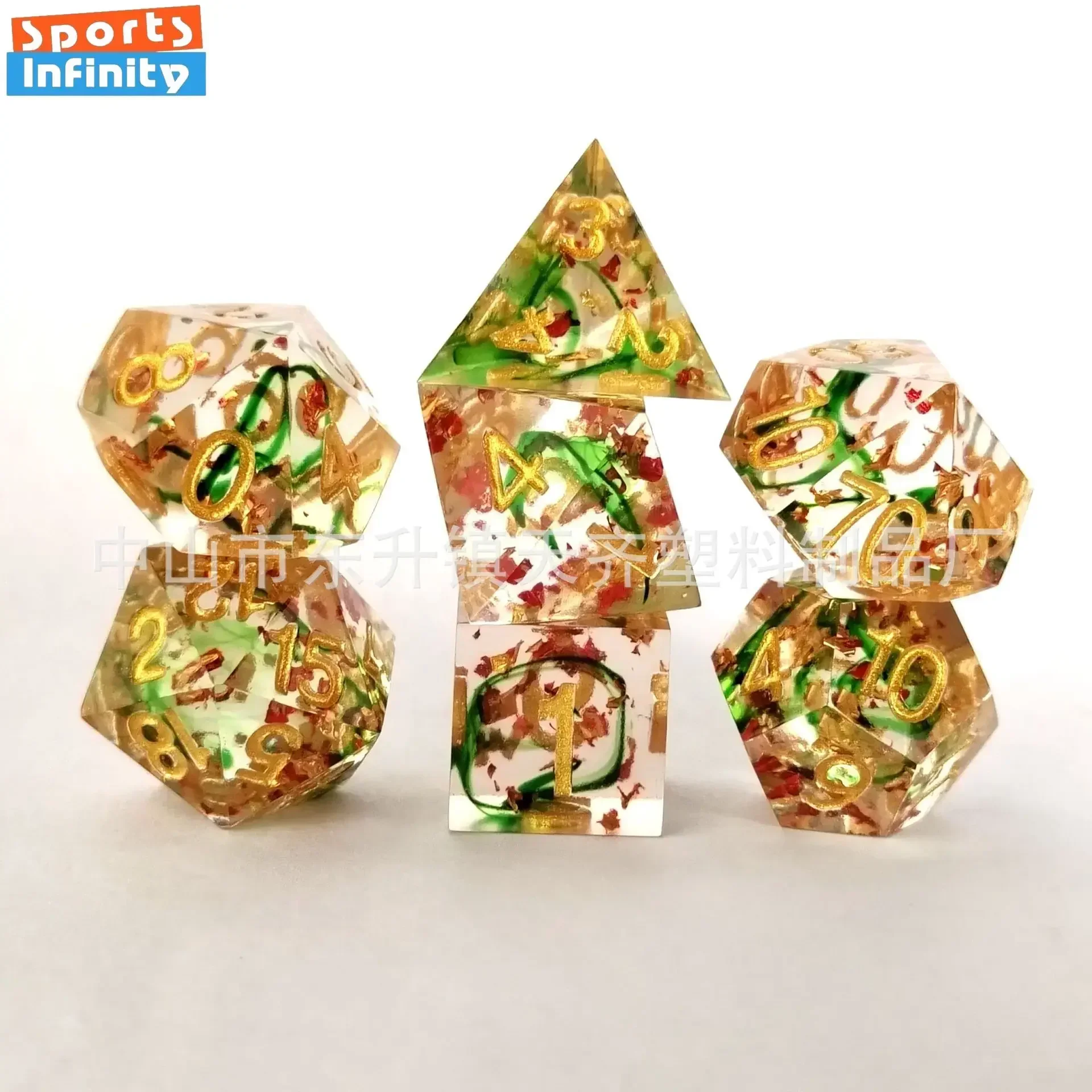 7pc Beautiful Gold Foil Resin DIY Dice Dnd Dice Set for DND TRPG RPG D20 D12 D10 D8 D6 D4 Table Game Board Gaming Number Dice