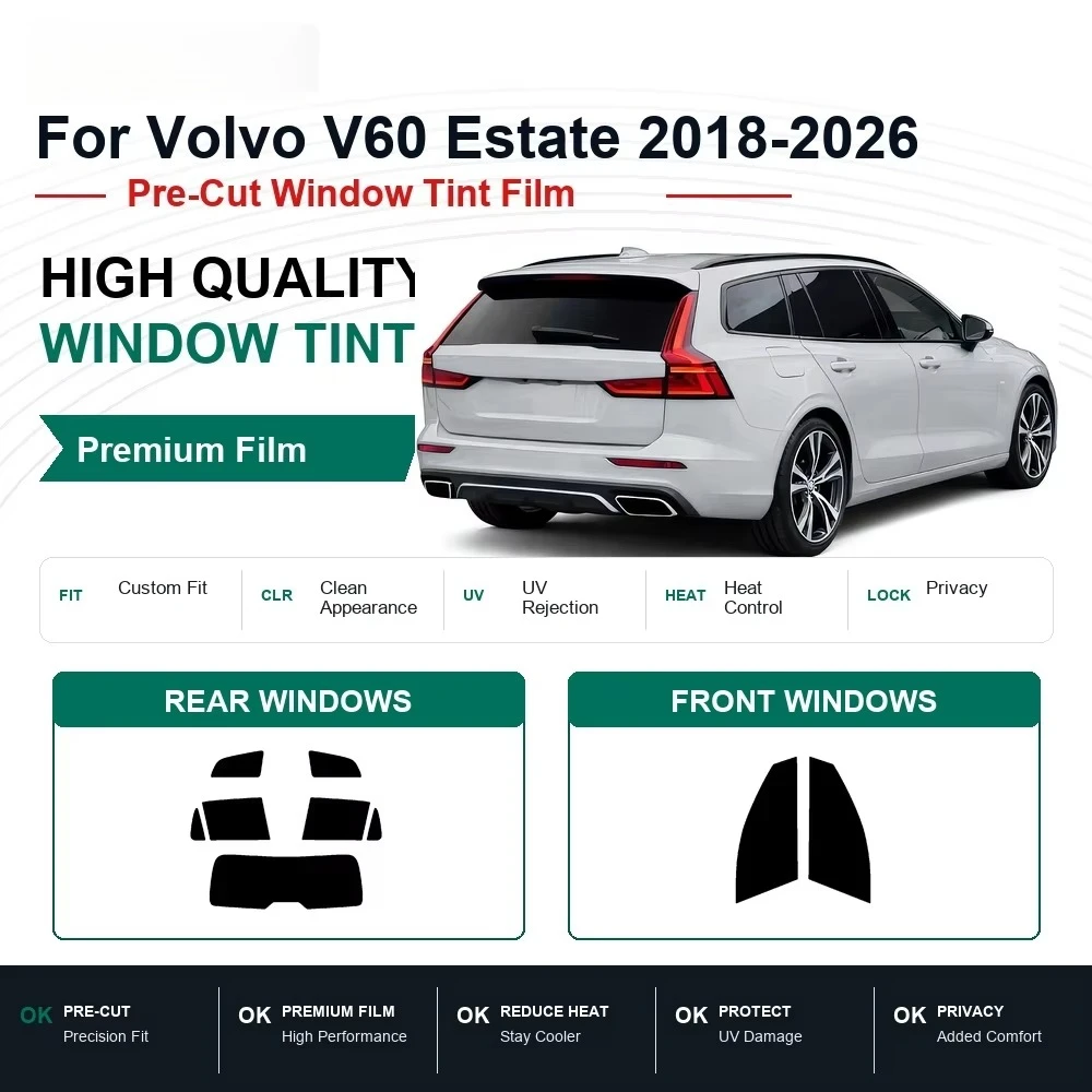 Custom Precut Car Window Tint for Volvo V60 Estate 2018-2026, Front & Rear Privacy Film Blocks UV Rays and Excess Heat car A+++