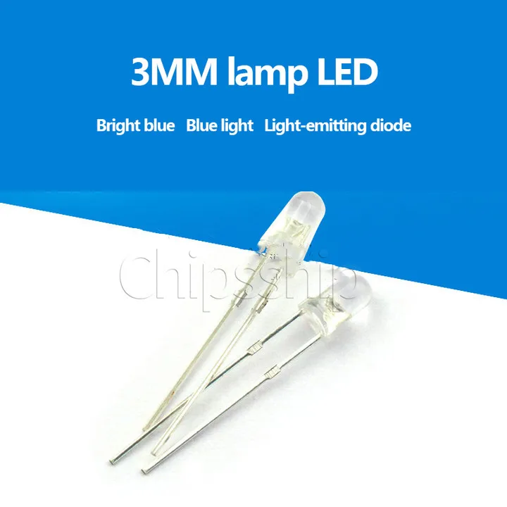 3MM White emitting blue color Blue light LED Light High Bright Blue Blue Light-emitting Diode (50 PCS)