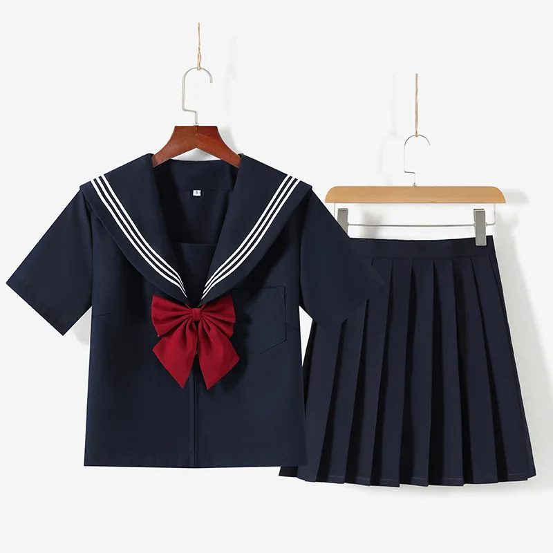 

Sweet Doll Neck T-Shirt Pleated Skirt Outfits Japanese JK Uniform Halloween Girl Role Play Sailor Suit Summer Student Clothes