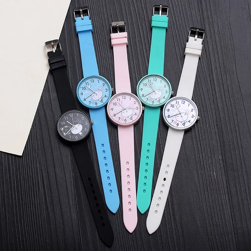 Cartoon Kids Quartz Watch Silicone Candy Color Students Watches Fashion Cat Watches Children Wristwatch Girls Clock Gift Часы