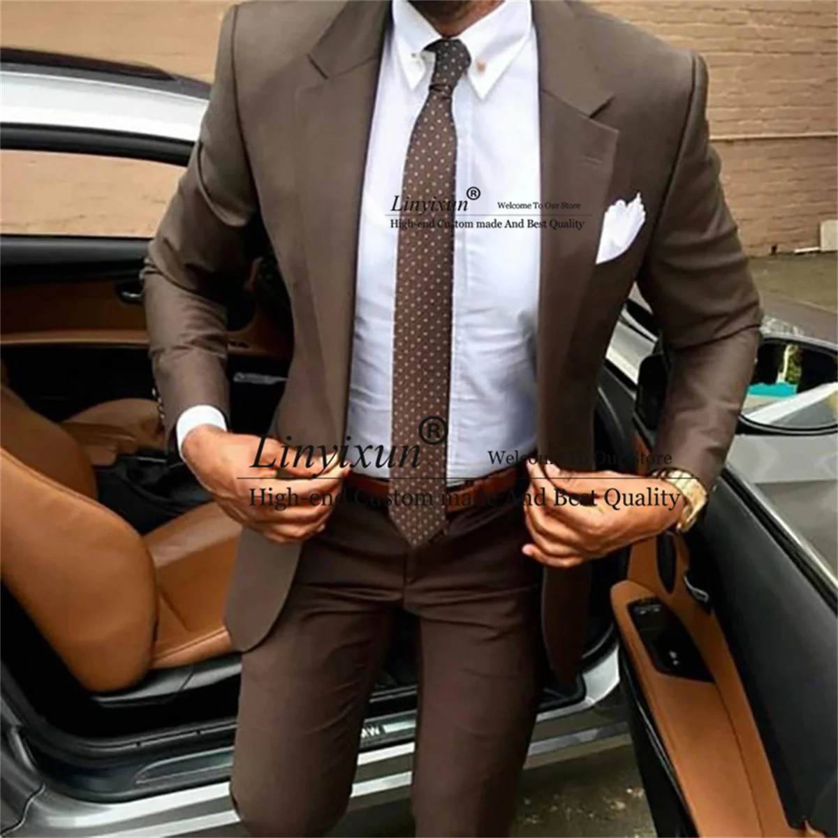 

Latest Coat Pants Designs Brown Wedding Suit For Men Slim Fit Groom Tuxedos 2 Pieces Sets Business Male Blazers Costume Homme