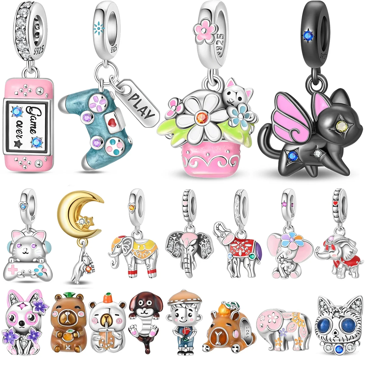 

Подвеска в виде кота из стерлингового серебра 925 пробы, консоль для животных, подвески, слон, лебедь, собака, бусины для ожерелья, браслет «сделай сам», подарок, ювелирные изделия