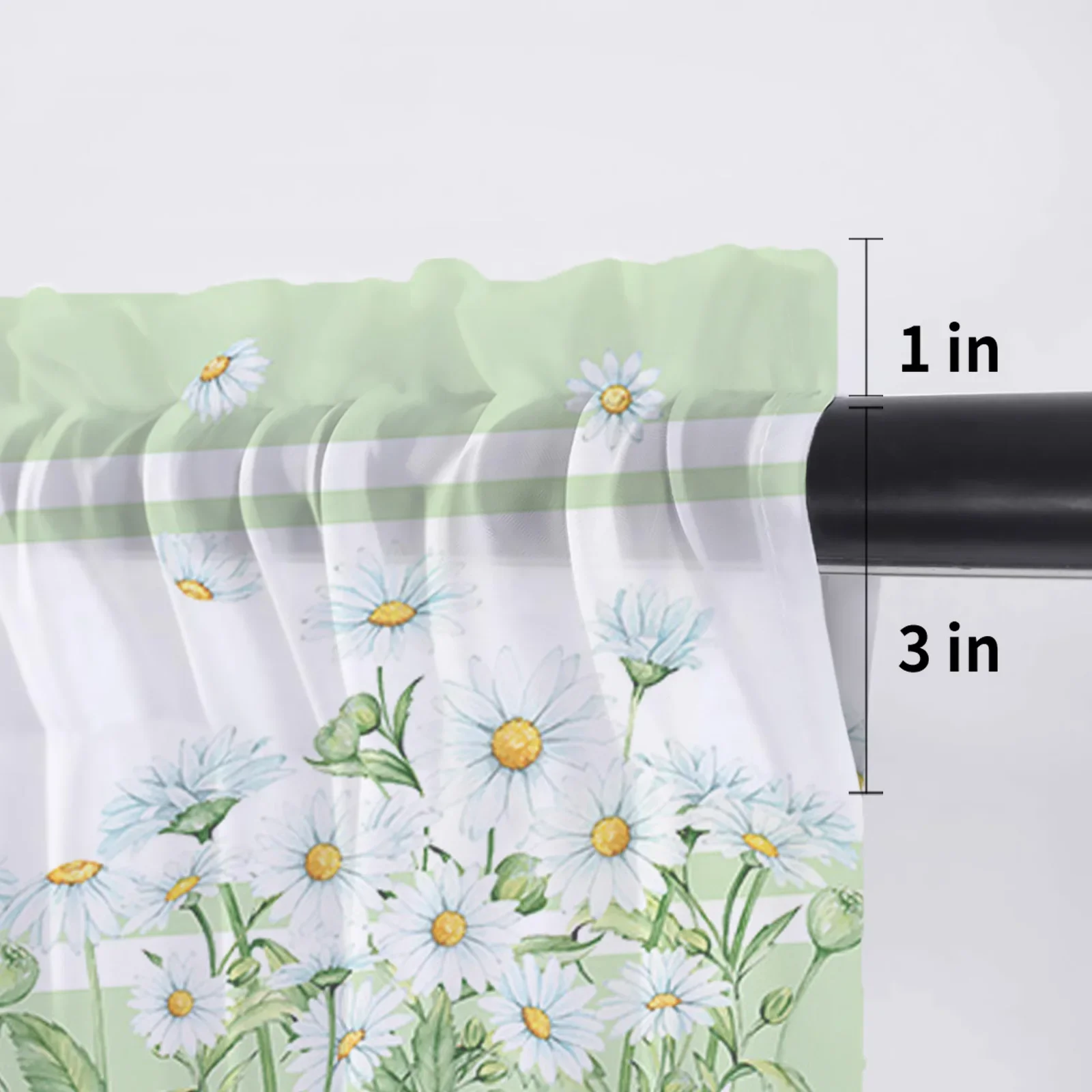 Summer Flowers Daisies Watercolor Green Short Tulle Window Curtains Sheer Voile Curtain Kitchen Cabinet Home Decor Small Drapes