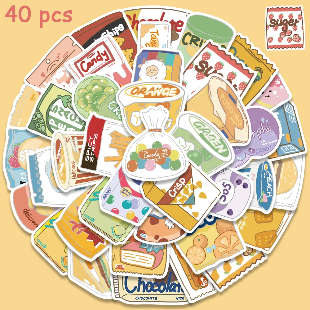 

40pcs Cartoon Between-meal nibbles Stickers For Kid Toys Suitcase Notebook Scrapbook Guitar Fridge Graffiti Stickers Dceals