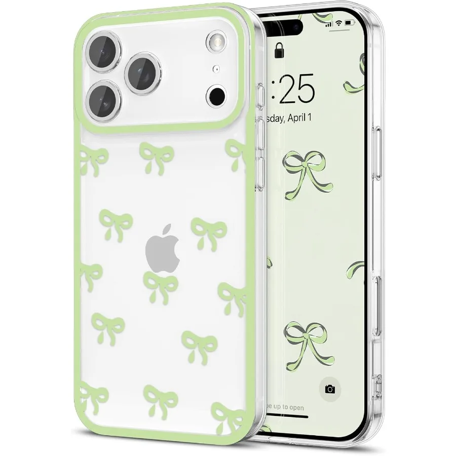 

Прозрачный чехол для телефона с милым ленточным узором и бантом для iPhone 17 Pro Max Эстетический тонкий мягкий дизайн из ТПУ с приподнятым дизайном