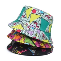 Print Design Bucket Hats Cool Personality Beach Double-sided Female Sun Hat Bucket Hat Panama Cap Fisherman