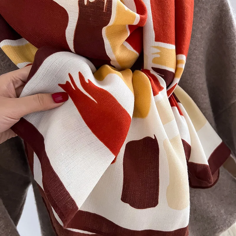 Luxury Brand Scarf Wool Cotton Shawl Lady Wrap Large Pashmina Hijab Headband Scarves Autumn Winter Bufanda Foulard Beach Stoles