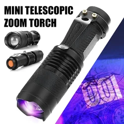 365/395nm UV Flashlight Portable Mini Ultraviolet Torch Waterproof Zoomable Inspection Lamp Pet Urine Scorpion Detector Tools