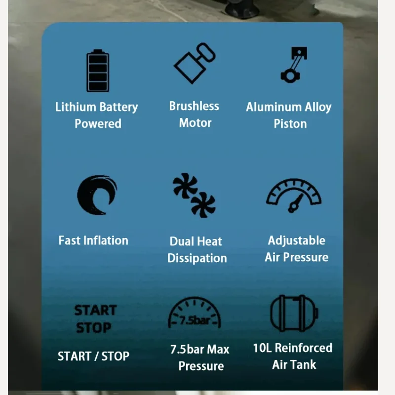 

Air Compressor Small Brushless Lithium Battery Air Pump Inflator Portable 10L Dual Motors High-power Air Compressor Rechargeable