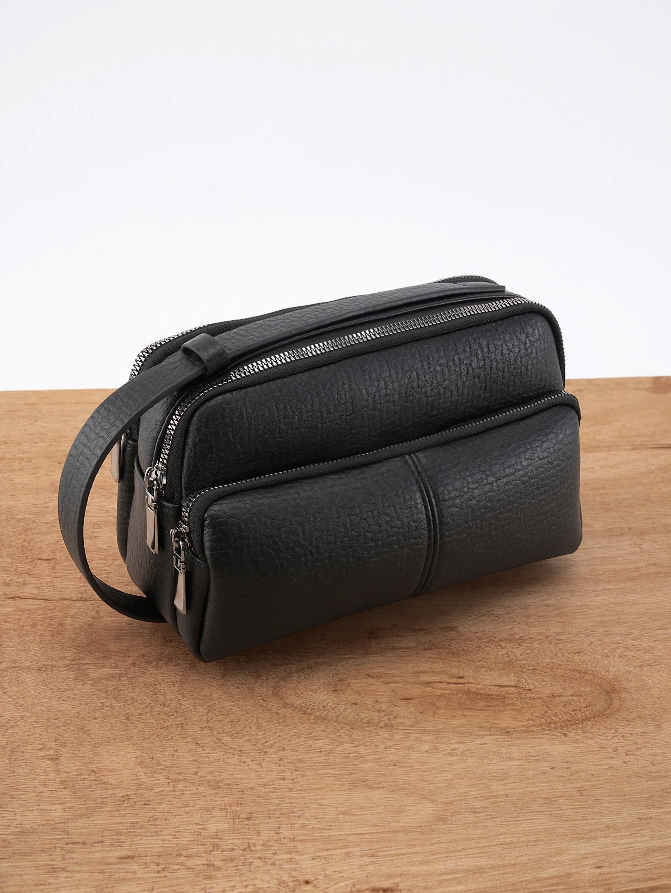 

Мужская текстурированная сумка-органайзер из искусственной кожи, клатч — двойные отделения на молнии со съемным ремешком, подходит для Essentials & Docs (3,5x13,5x8 см)