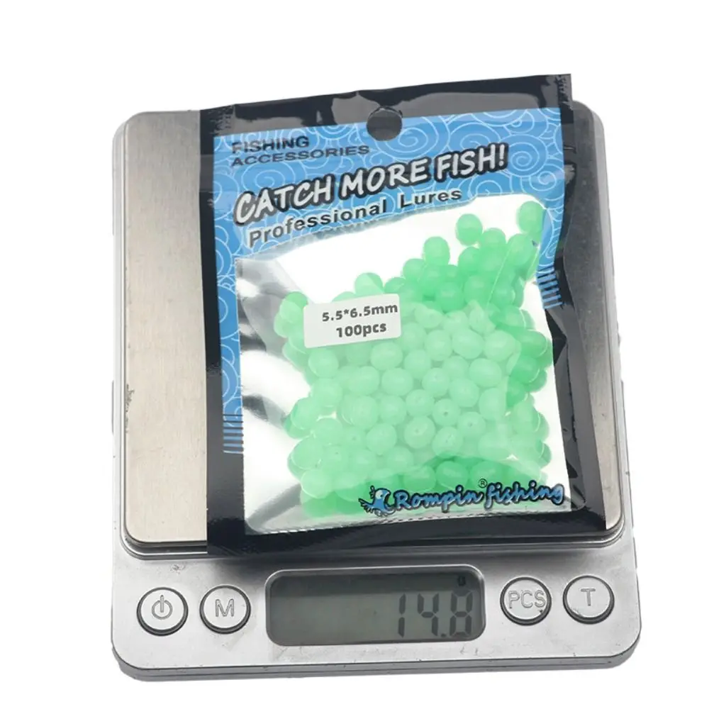 

100pcs Cylindrical Luminous Fishing Beads Luminous Anti-Collision Glowing Fishing Space Stopper Glowing Soft Rubber String Hook